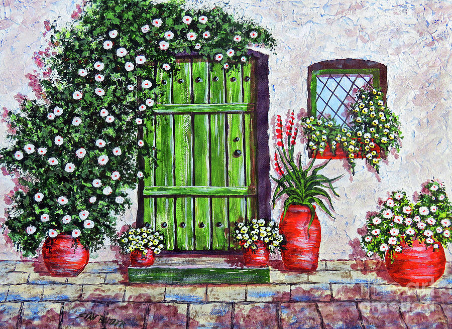 Painting of Doorway of Flowering Vine Photograph by The James Roney Collection