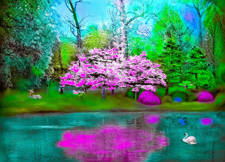 Painting of Flower Tree Reflection dkr Painting by Susanna Katherine