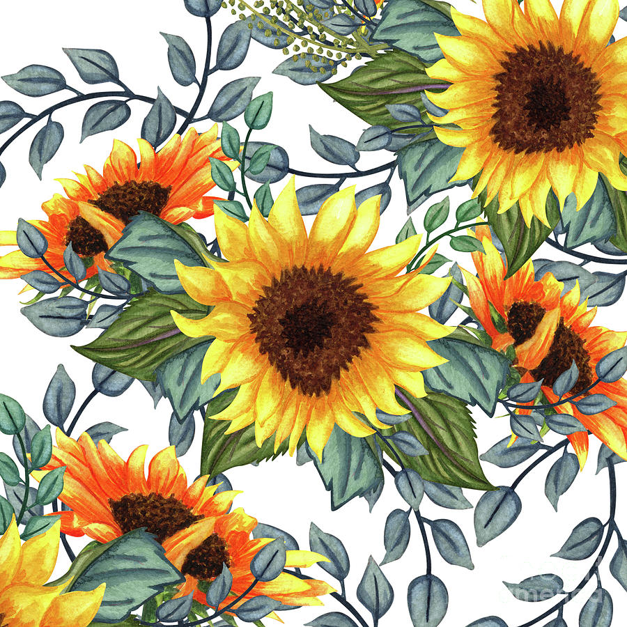 Painting of Flowers, Sunflower, Watercolor, Art Prints Digital Art by ...