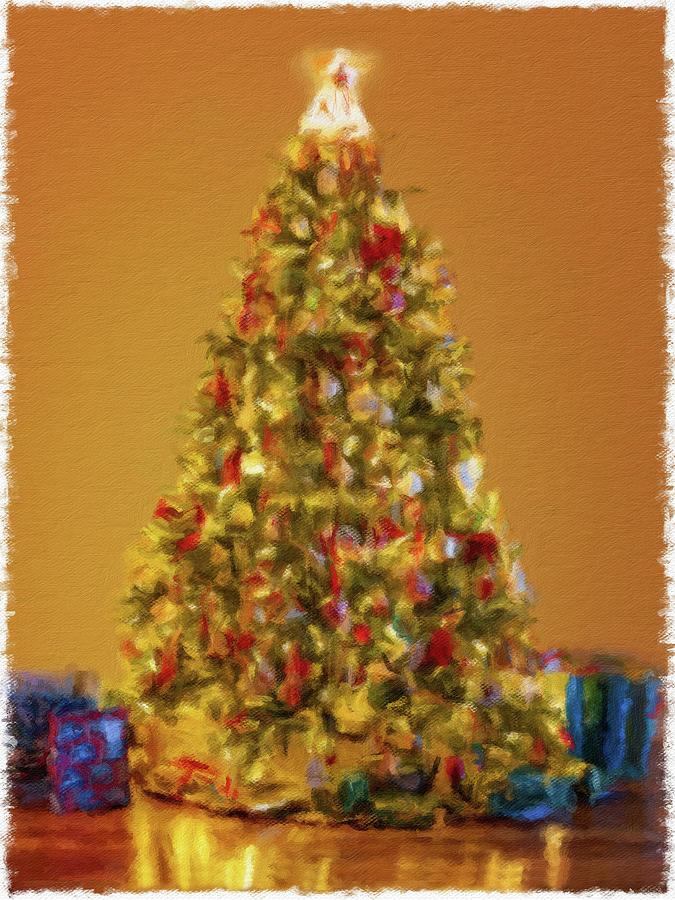 Painting of ornately decorated christmas tree Photograph by Steven Heap