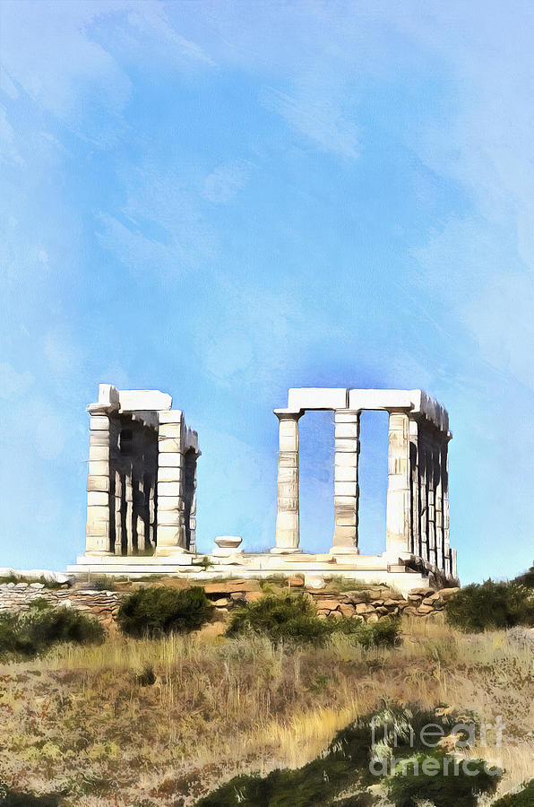 Painting of Poseidon temple II Painting by George Atsametakis