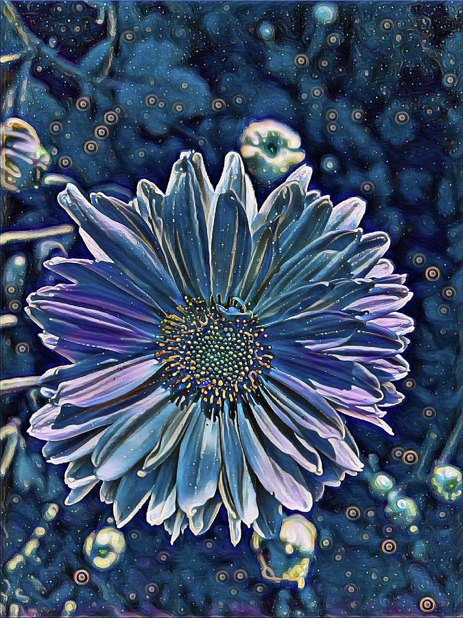 Painting of Sunflower with Blue Background Digital Art by Johnson