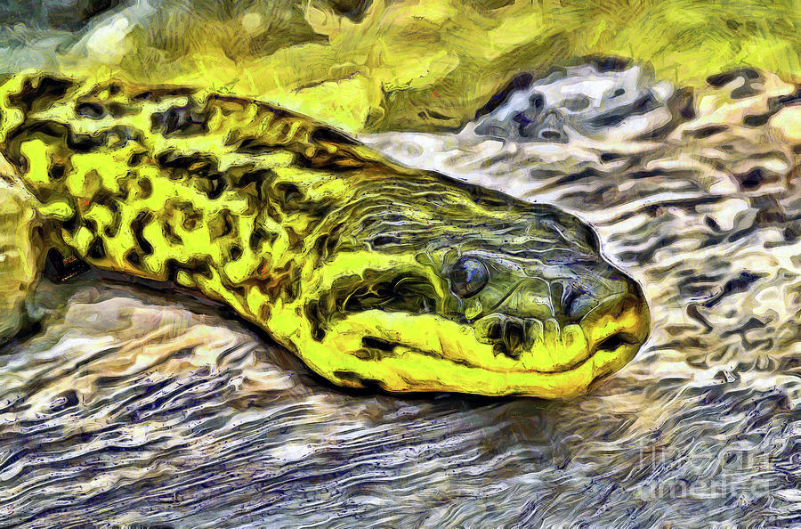 Painting of yellow anaconda Painting by George Atsametakis