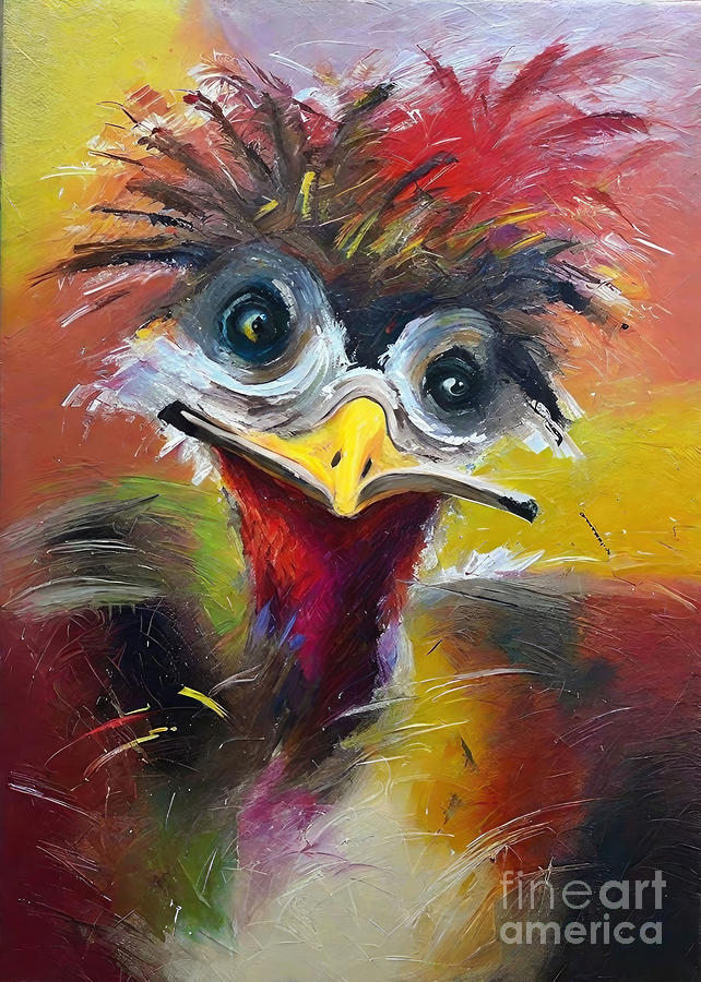 Nature Painting - Painting Ostrich nature rooster bird colorful bac by N Akkash