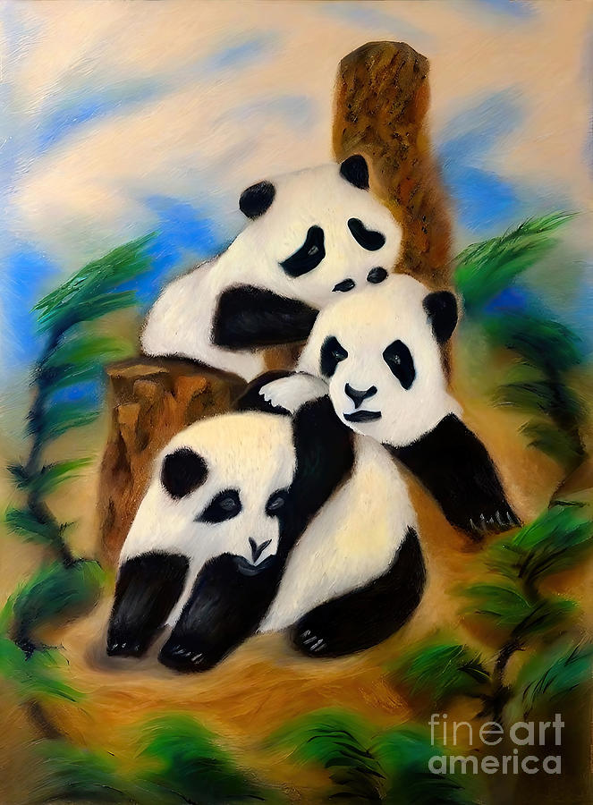 Nature Painting - Painting Panda cute panda nature animal bear blac by N Akkash