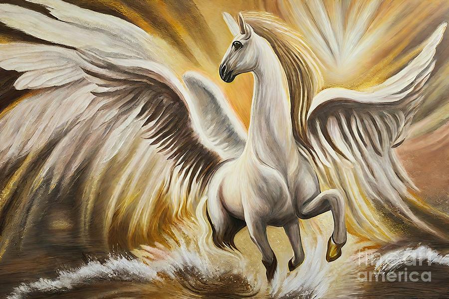 Pegasus Painting - Painting Pegasus Oil Painting Fantasy Horses illu by N Akkash