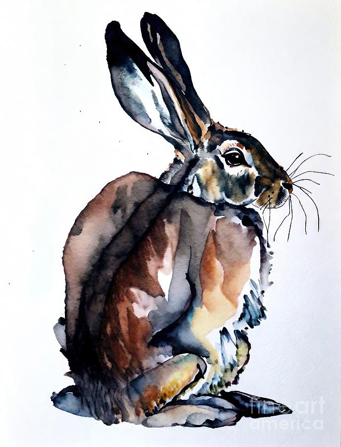 Nature Painting - Painting Pensive Rabbit rabbit animal illustratio by N Akkash