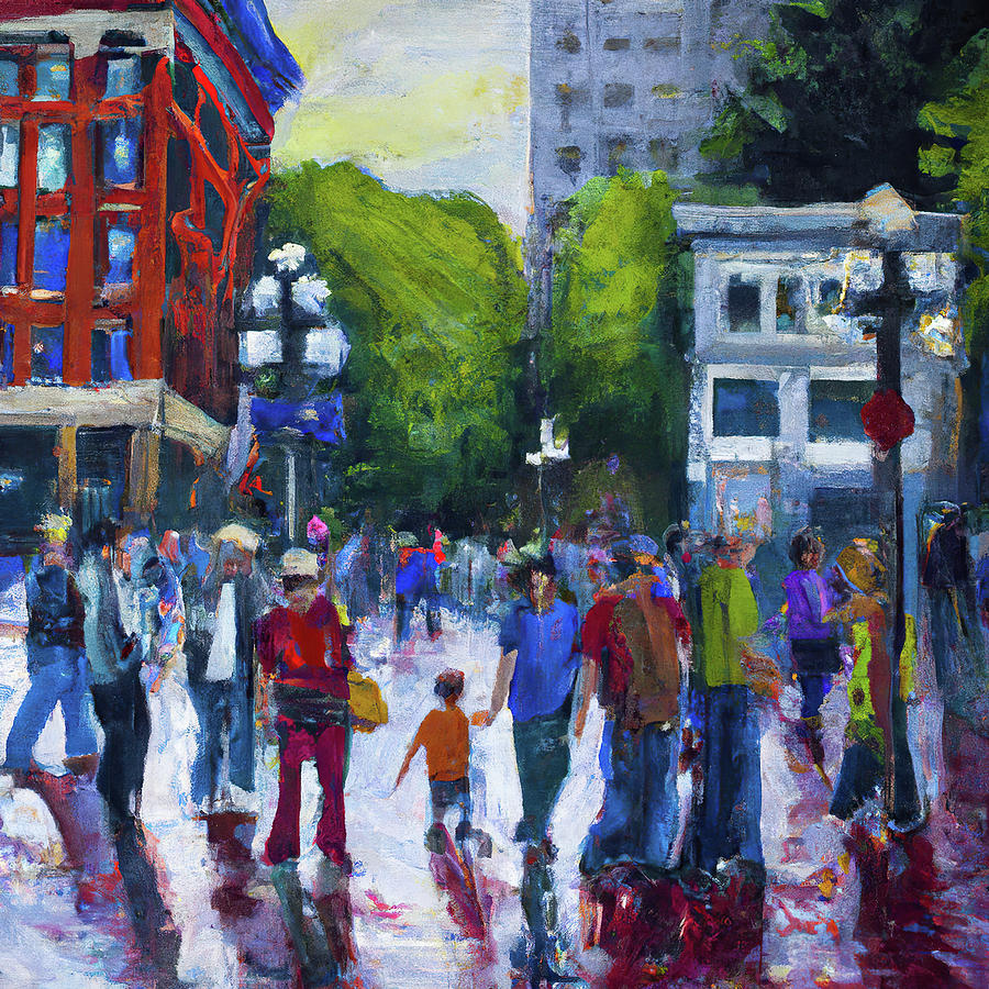 Painting People in Pioneer Square Seattle  Digital Art by Cathy Anderson