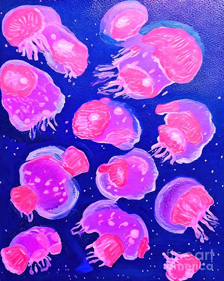 Fish Painting - Painting Pink Jellyfish background sea illustrati by N Akkash