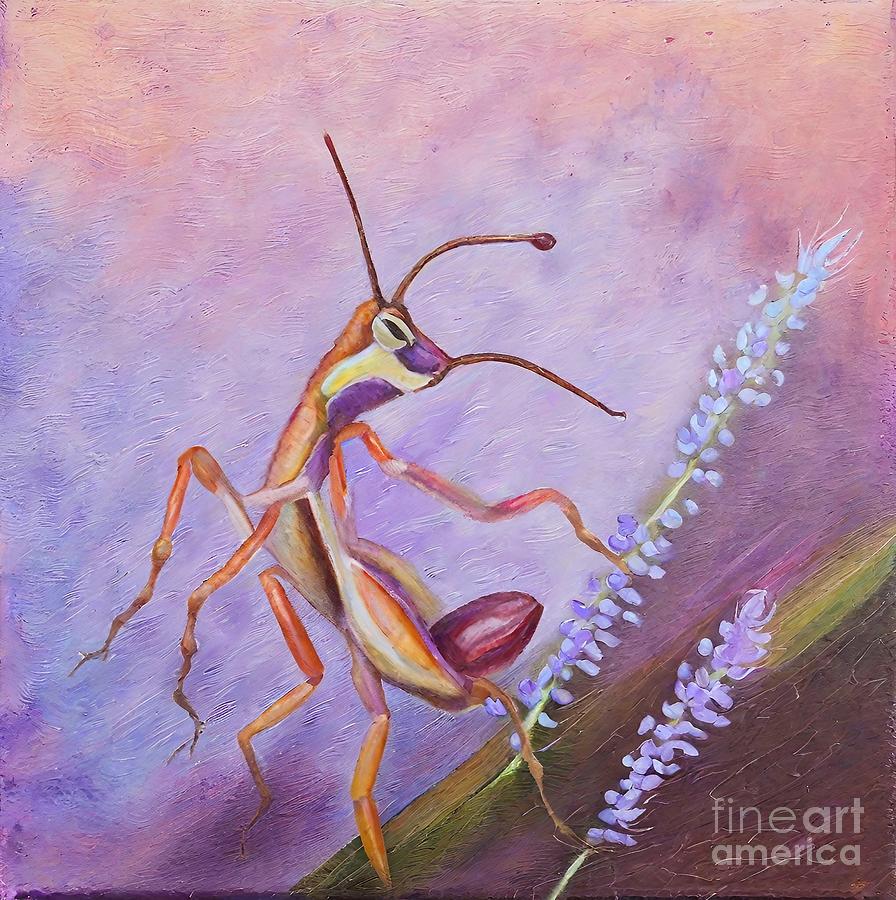 Nature Painting - Painting Pink Praying Mantis nature illustration  by N Akkash