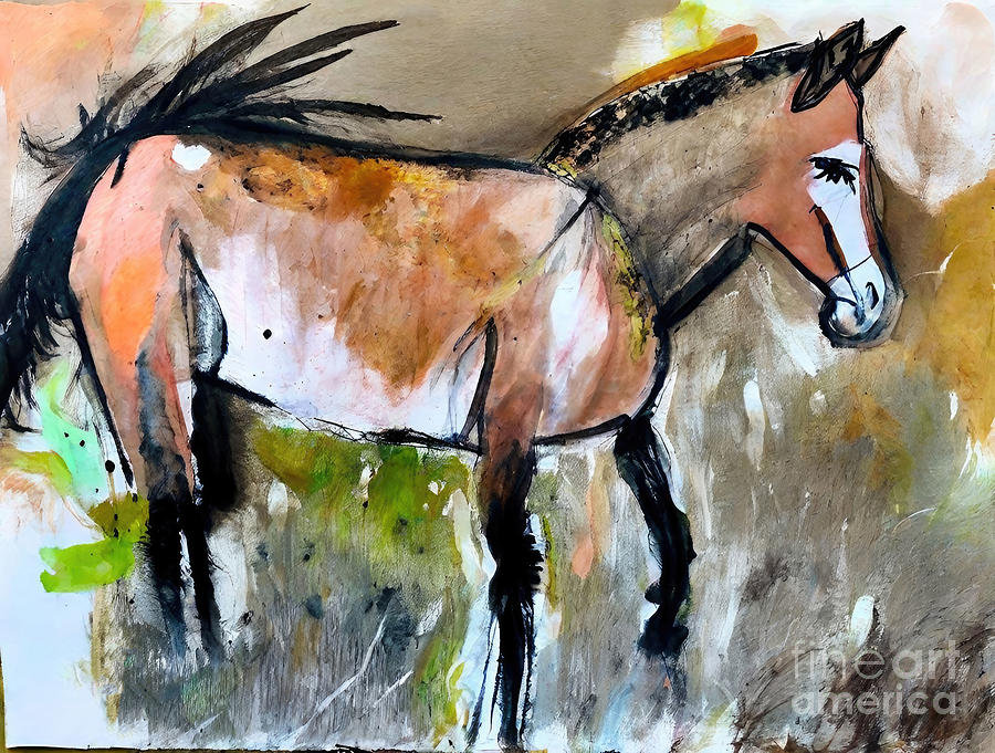 Nature Painting - Painting Pinto animal horse nature decoration art by N Akkash