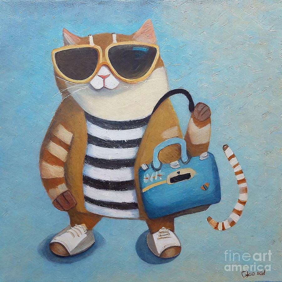 Summer Painting - Painting Posh Small Acrylic Cat Painting Fashion  by N Akkash