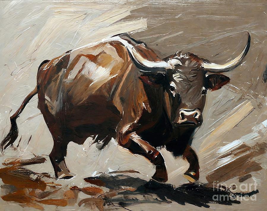 Painting Power bull animal art mammal cattle natu Painting by N Akkash ...