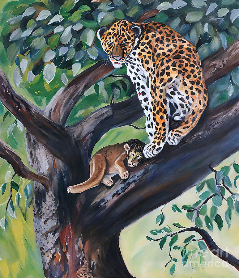 Nature Painting - Painting Protected leopard nature animal art wild by N Akkash