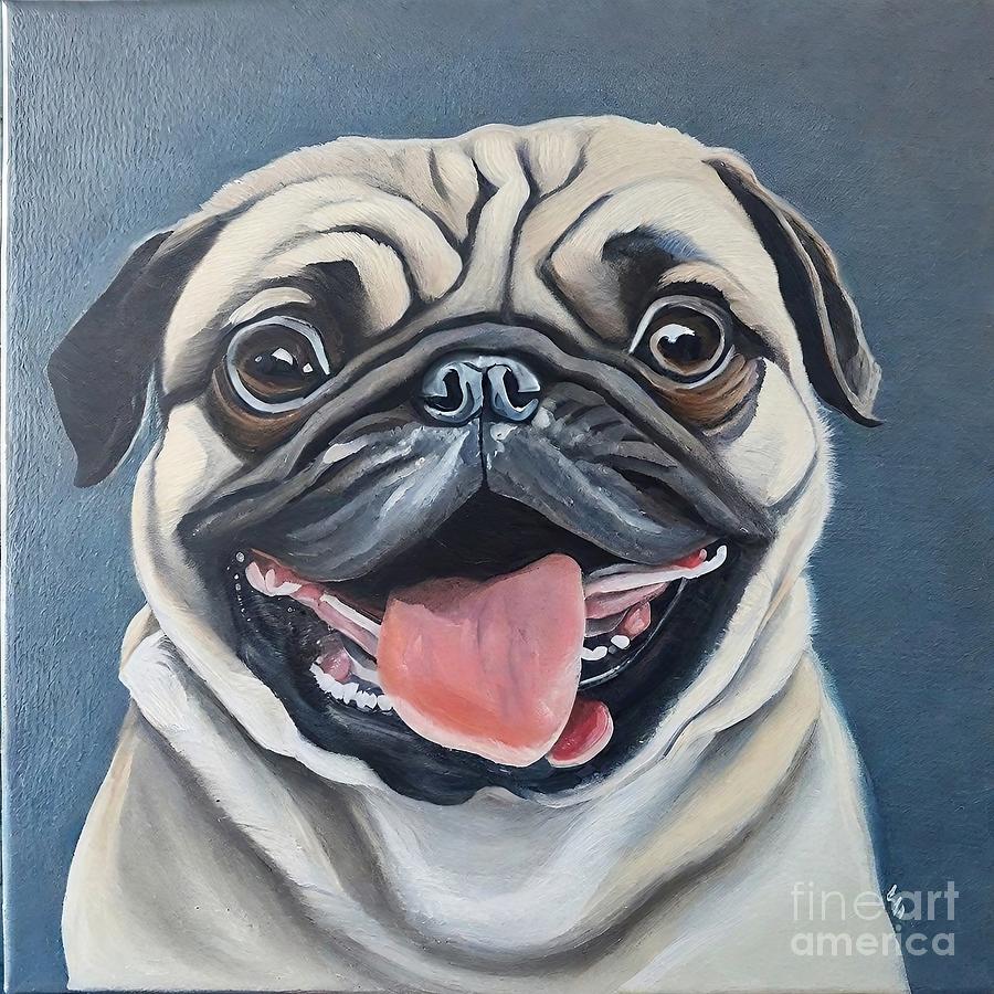 Nature Painting - Painting Pug Dog Picture Oil Painting On Canvas P by N Akkash