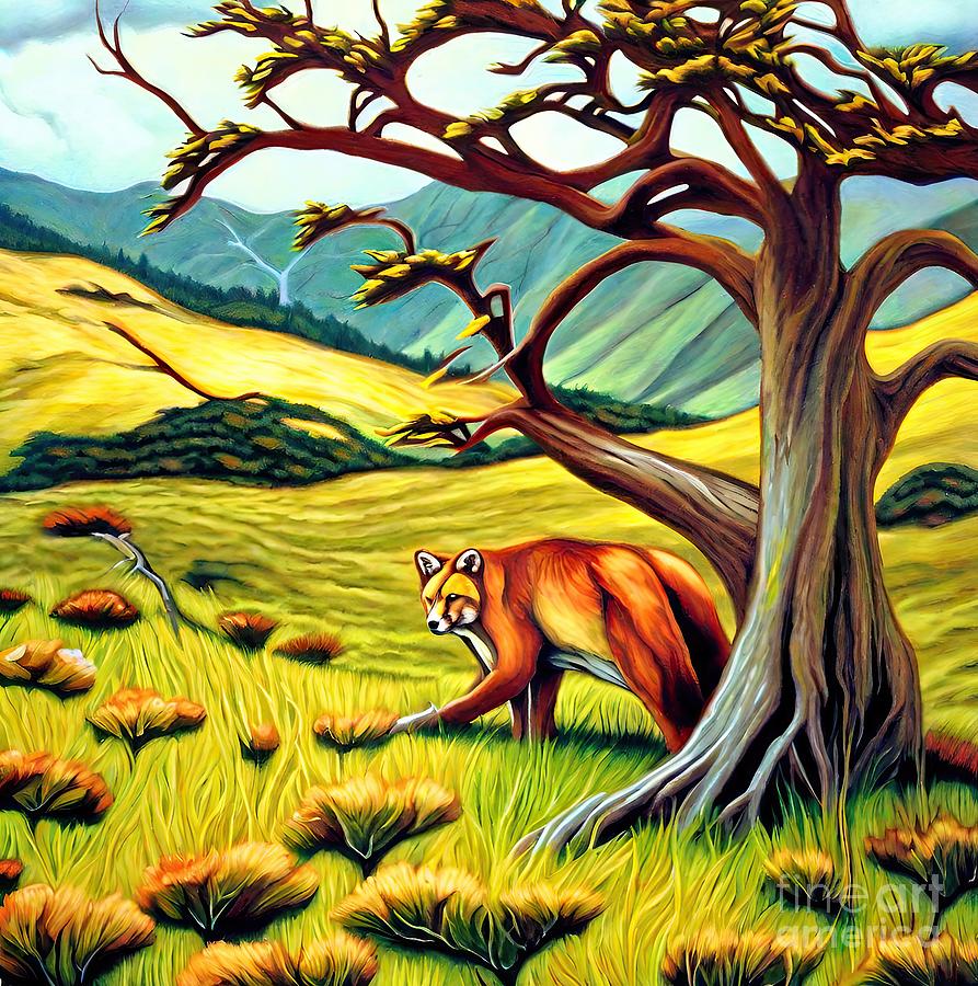 Nature Painting - Painting Red Fox art background landscape nature  by N Akkash