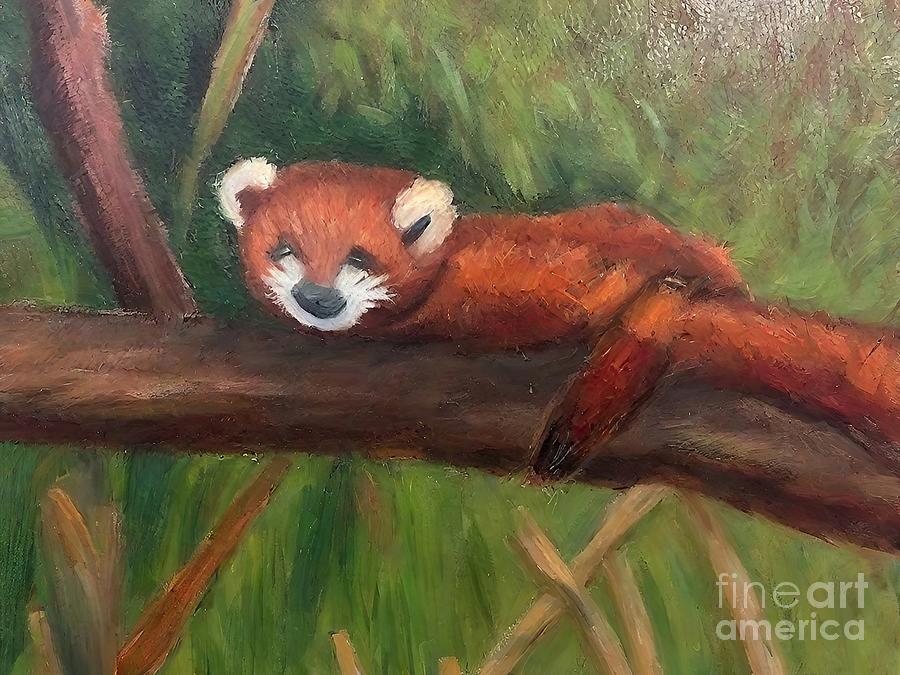 Nature Painting - Painting Red Panda nature wildlife wild animal cu by N Akkash