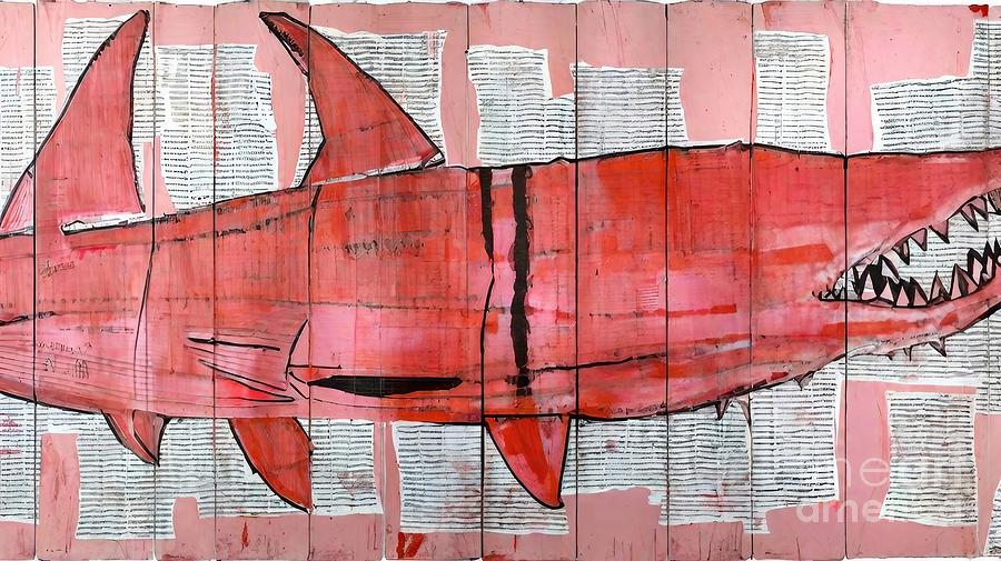 Fish Painting - Painting Red Shark Triptych paint art background  by N Akkash