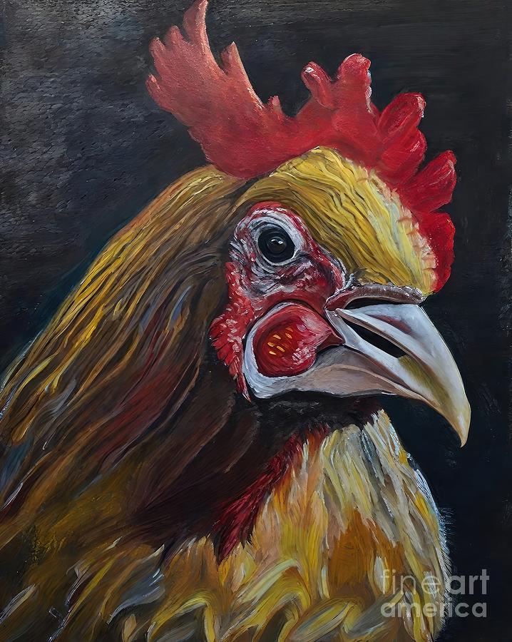 Nature Painting - Painting Rooster Oil Painting Animal Art animal n by N Akkash