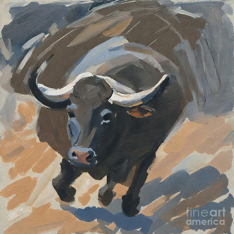 Nature Painting - Painting Running Bull animal art bull background by N Akkash