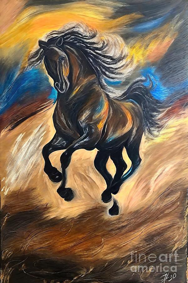 Nature Painting - Painting Running Horse paint brush wallpaper text by N Akkash