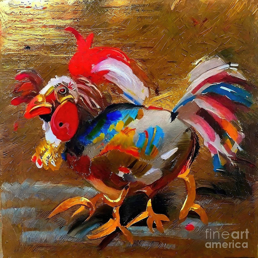 Rooster Painting - Painting Ruster Oil In Canvas Baudo Ivankovi With by N Akkash