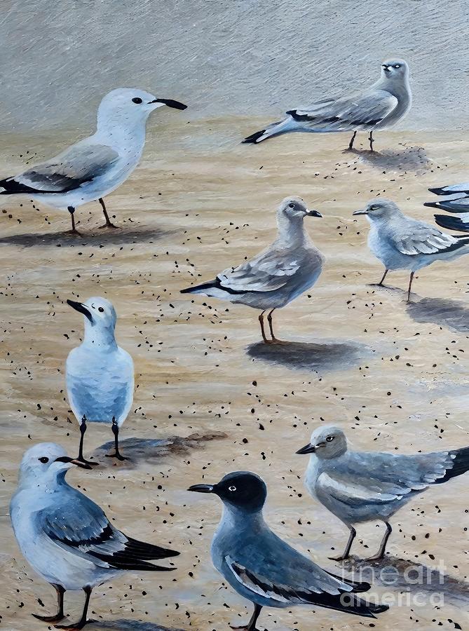Nature Painting - Painting Seagulls nature water background sea blu by N Akkash
