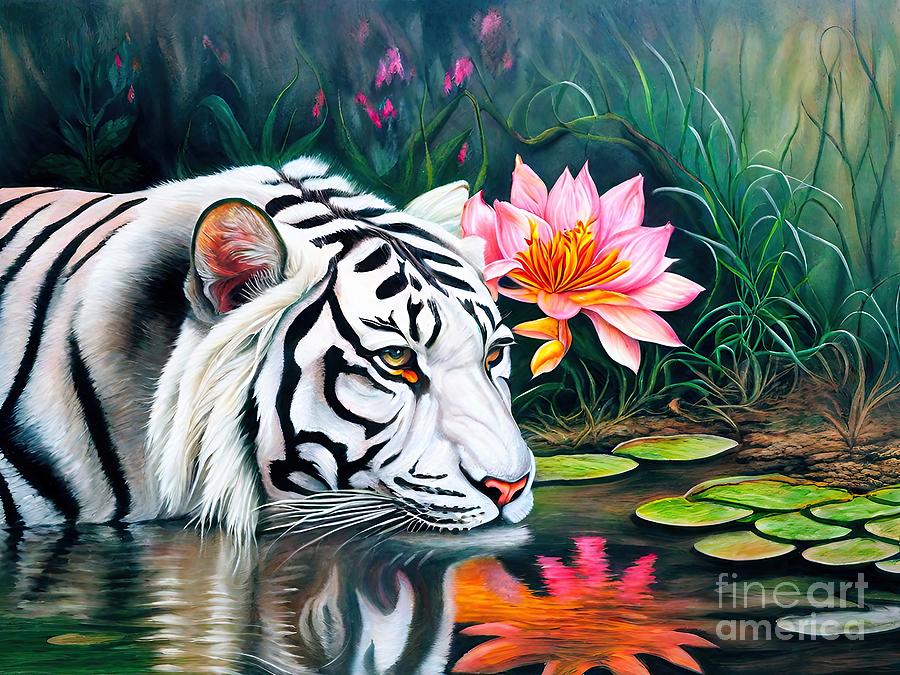 Nature Painting - Painting Serendipity tiger nature animal illustra by N Akkash