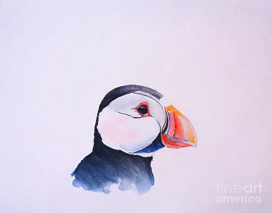 Nature Painting - Painting Shearwater Puffin De L Atlantique bird i by N Akkash