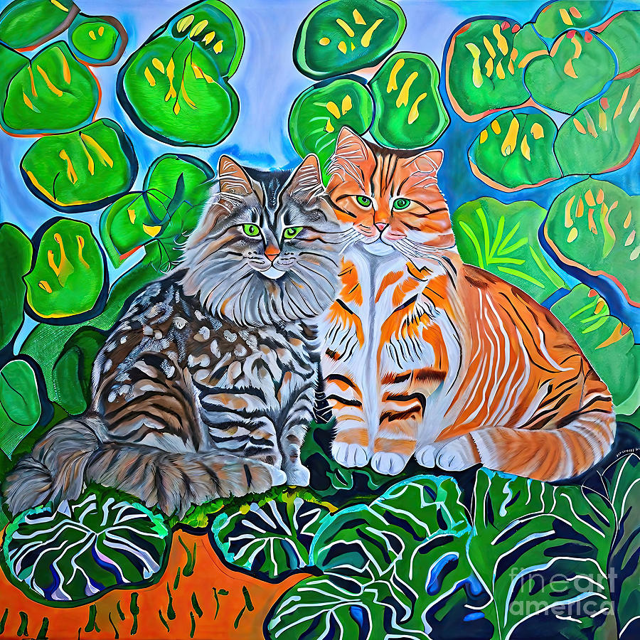 Cat Painting - Painting Siberian Cats illustration cat cute back by N Akkash