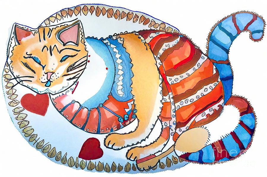 Nature Painting - Painting Sleeping Cat illustration animal cat cut by N Akkash