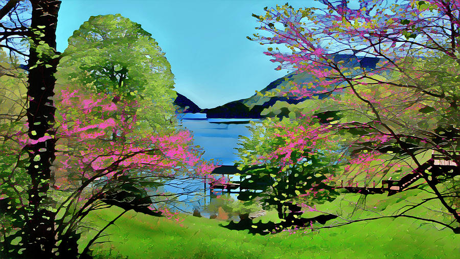 Painting Smith Mountain Lake Redbuds Painting by The James Roney Collection