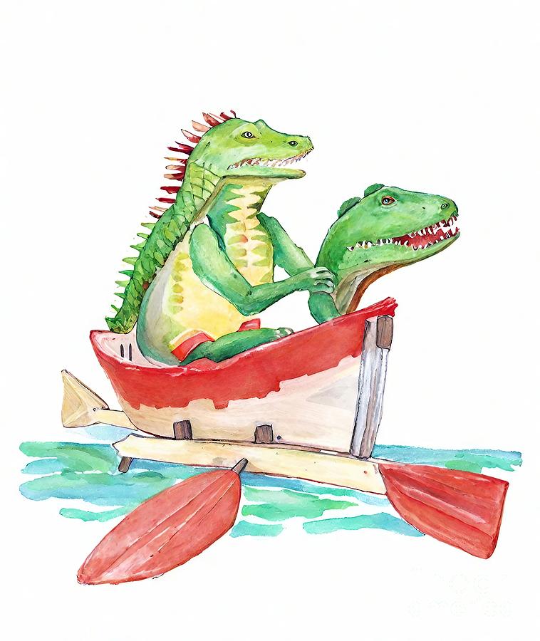 Crocodile Painting - Painting Spinosaurus On Canoe Dinosaur Painting W by N Akkash