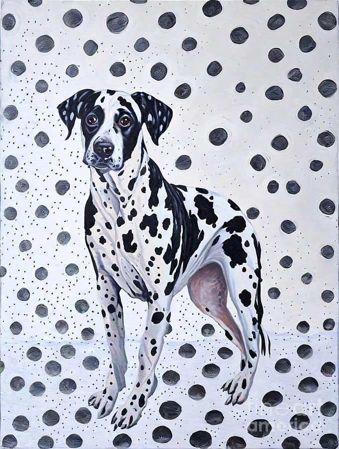 Black And White Painting - Painting Spots R Us dog animal pet cute portrait  by N Akkash