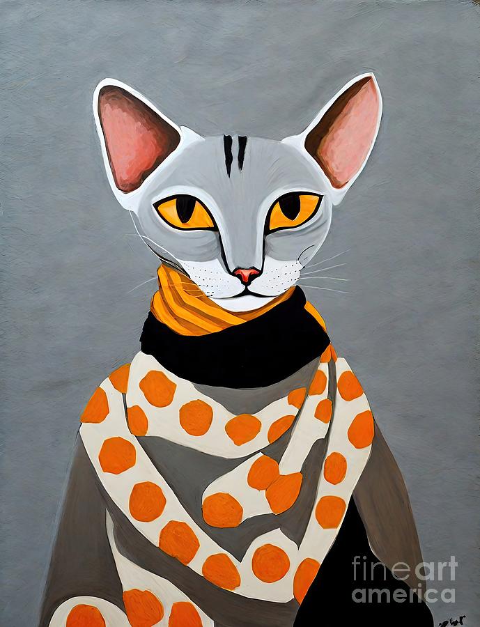 Nature Painting - Painting Stylish Cat animal pet cute illustration by N Akkash