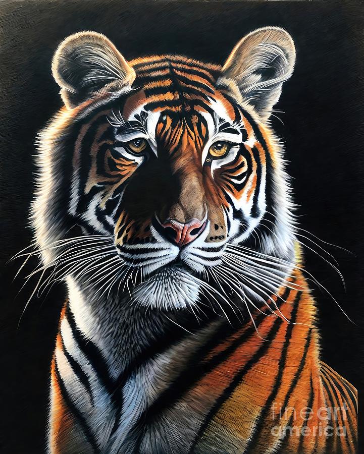 Wildlife Painting - Painting Sunshine tiger animal art background ill by N Akkash