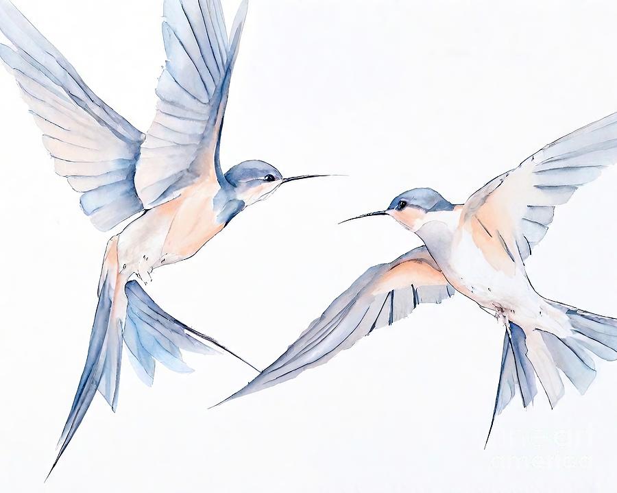 Nature Painting - Painting Swallows In Flight No 45 bird watercolor by N Akkash