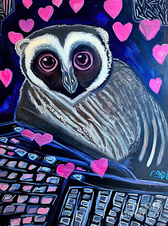 Owl Painting - Painting Sweet Nothings owl illustration bird car by N Akkash