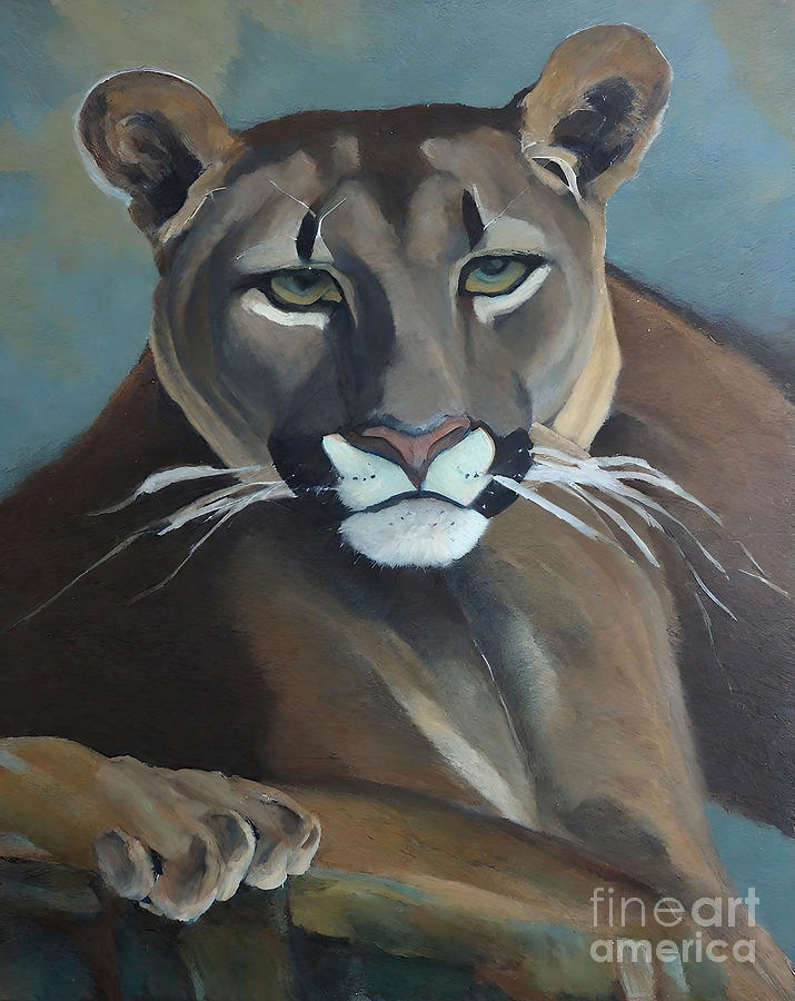 Nature Painting - Painting The Last Look lion portrait animal beaut by N Akkash