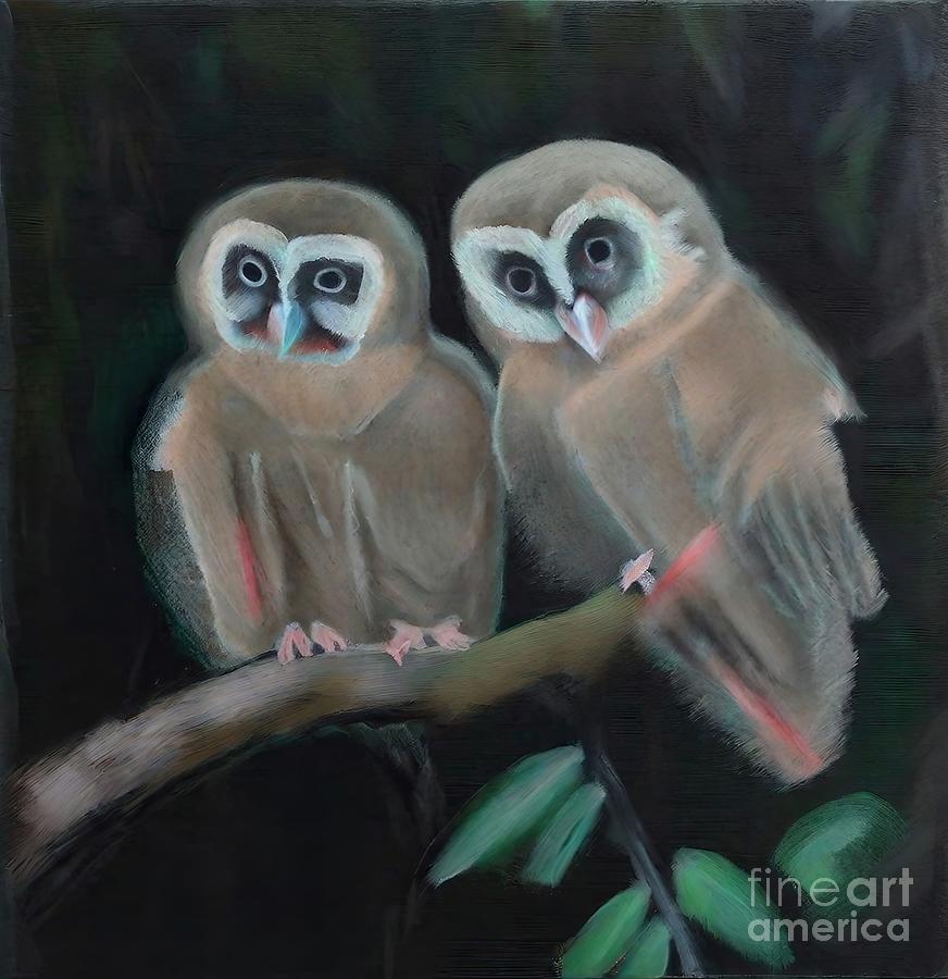 Nature Painting - Painting The Owls nature bird animal cute wildlif by N Akkash