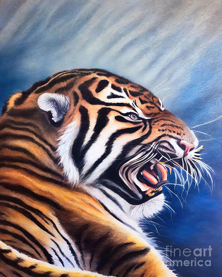 Nature Painting - Painting The Roar tiger animal nature danger cat by N Akkash