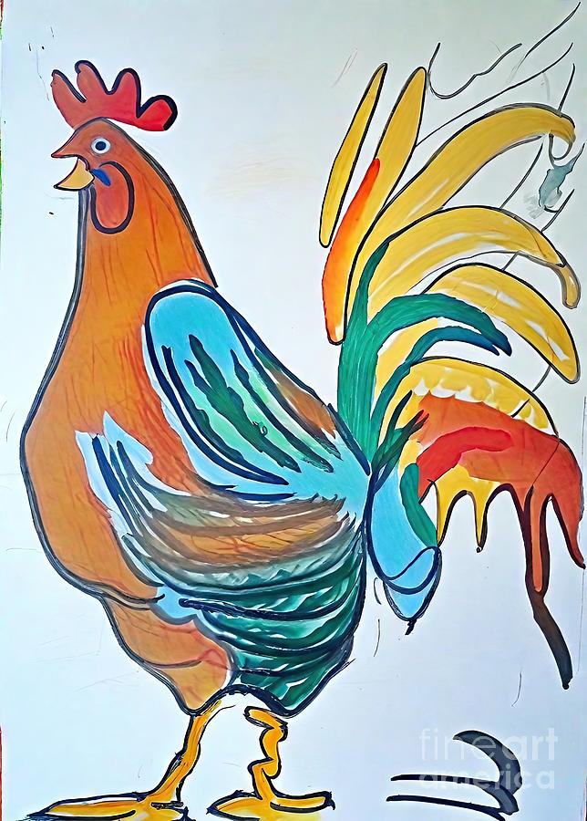 Rooster Painting - Painting The Rooster rooster art illustration coc by N Akkash