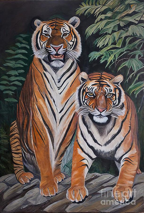 Wildlife Painting - Painting Tiger animal tiger wildlife nature big p by N Akkash