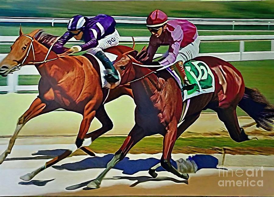 Horse Painting - Painting To The Wire horse race jockey rider spee by N Akkash