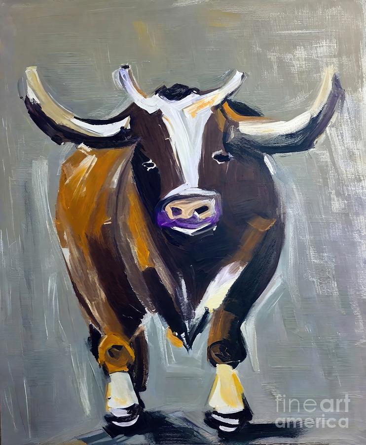 Nature Painting - Painting Toro The Fighter animal art cow backgrou by N Akkash