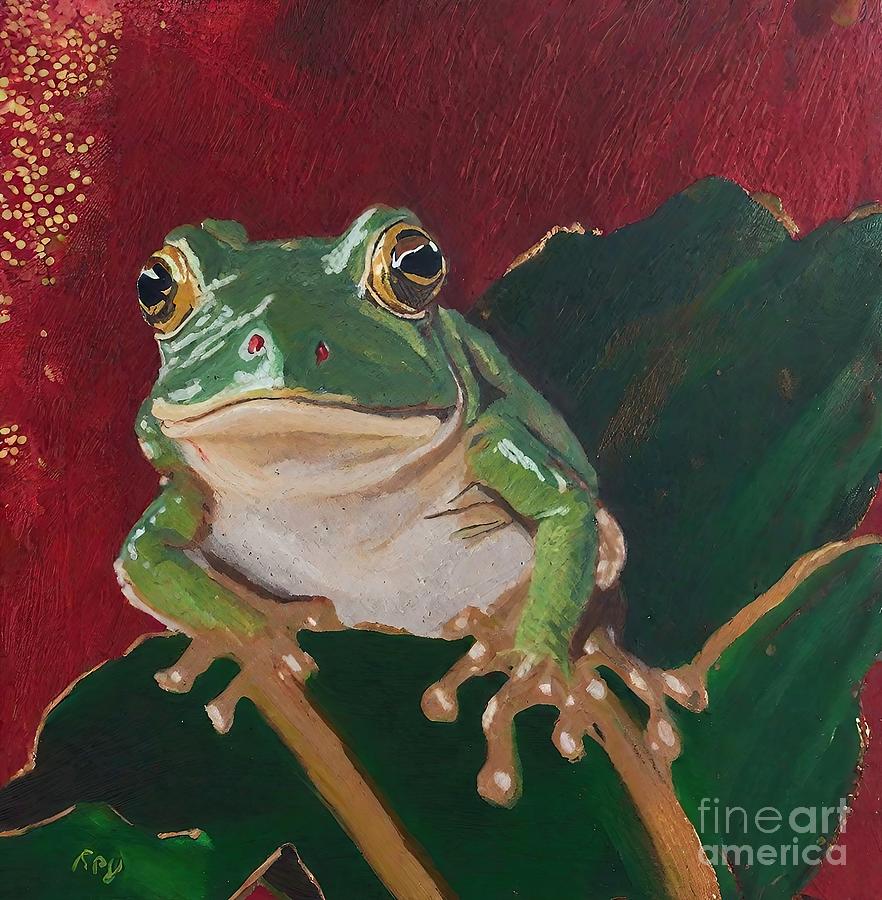 Nature Painting - Painting Tree Frog Animals Wild Life Oil Painting by N Akkash