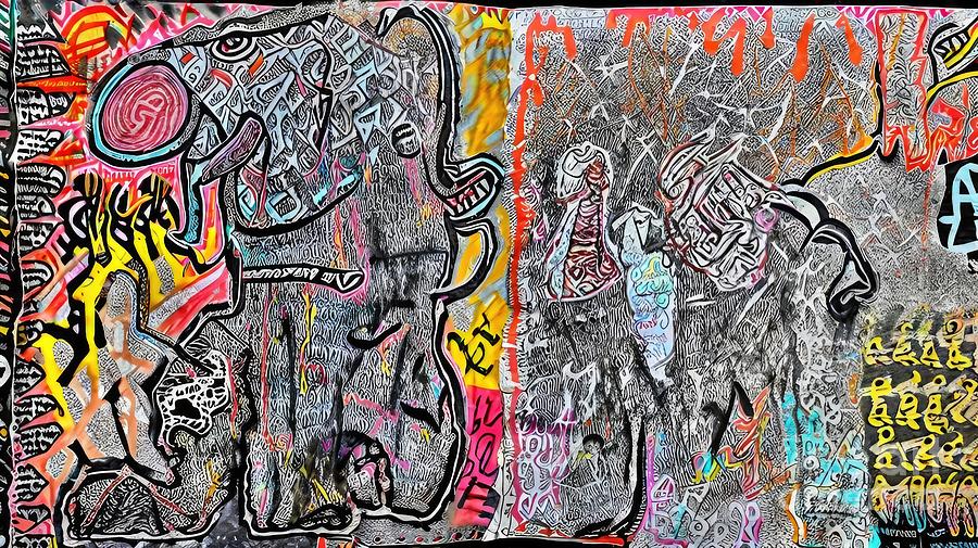 Abstract Painting - Painting Tsunami King Runs To Stand graffiti spra by N Akkash