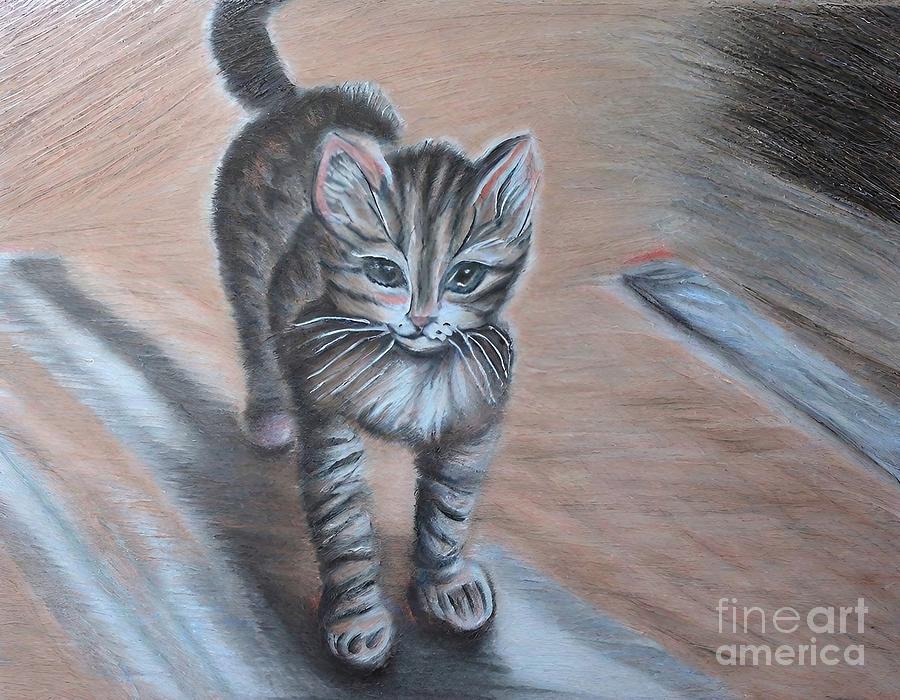 Nature Painting - Painting Walking Alone cute cat kitten pet animal by N Akkash