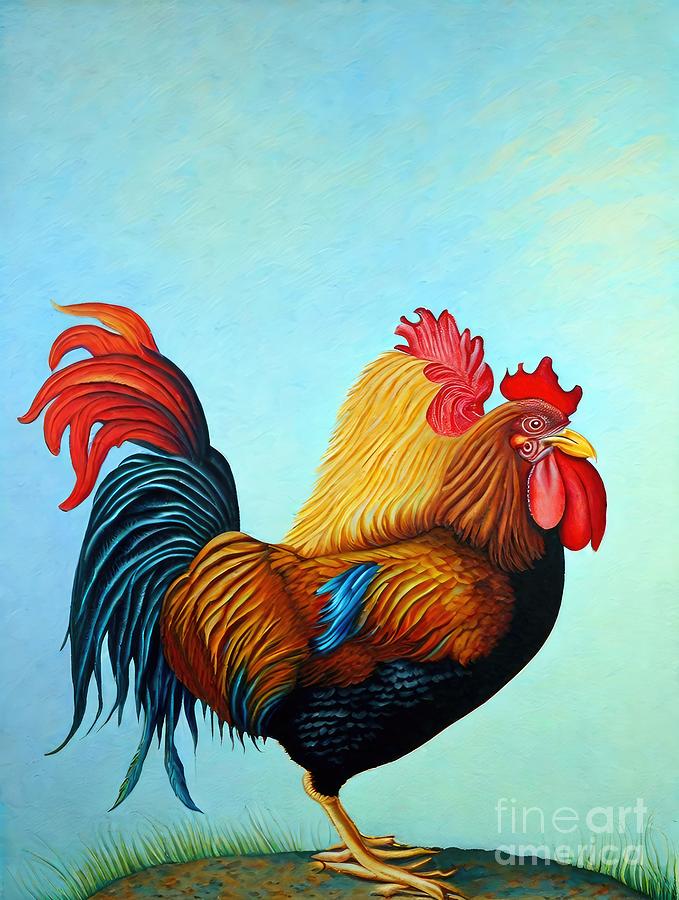 Nature Painting - Painting Welsummer Rooster background nature beau by N Akkash