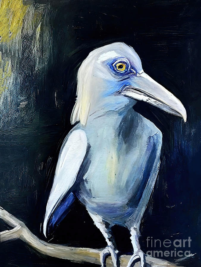 Wildlife Painting - Painting White Albino Raven bird art animal wildl by N Akkash